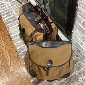 Canvas, leather and brass travel luggage set